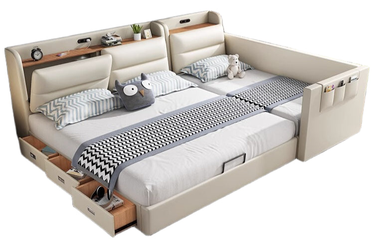 Elegant Leather Queen Size Bed with 5-Star Dual-Use Mattress and Upgradeable 2CM Foam Bag