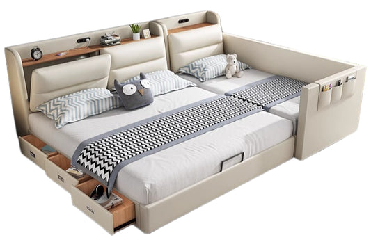 Elegant Leather Queen Size Bed with 5-Star Dual-Use Mattress and Upgradeable 2CM Foam Bag