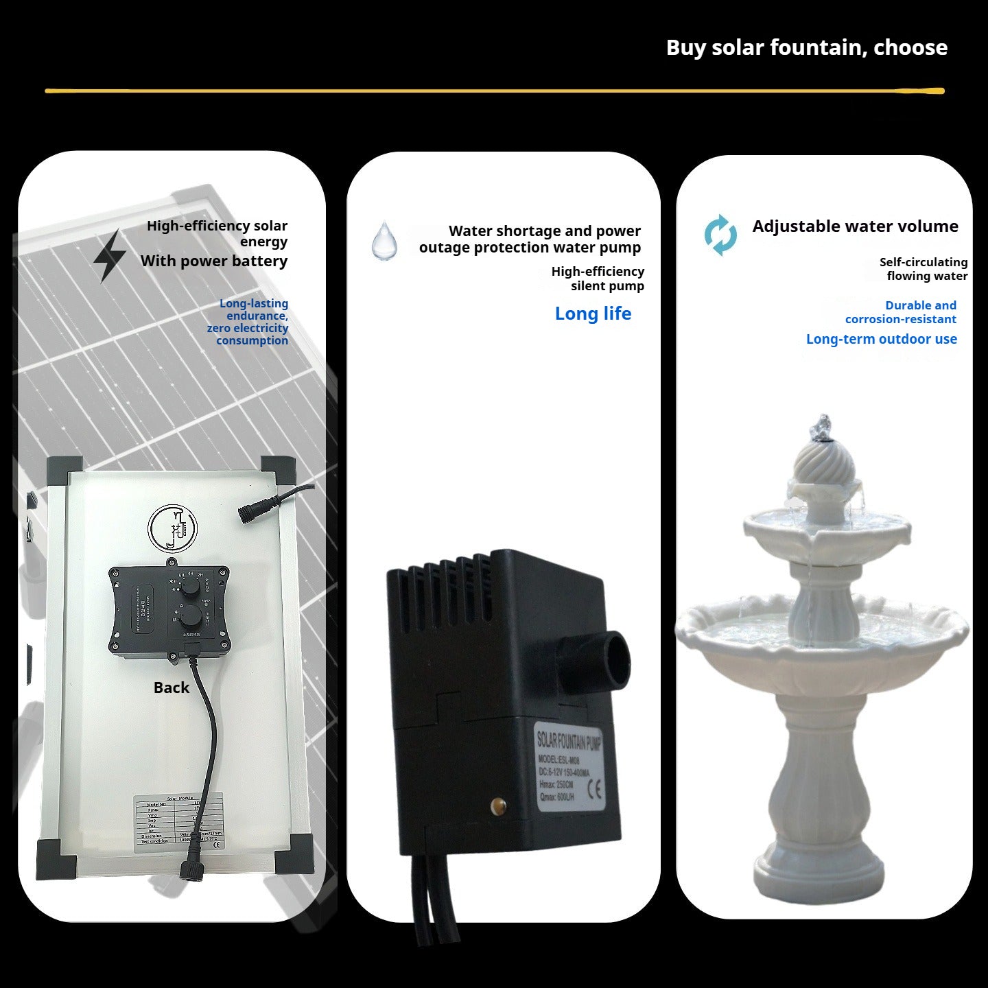 Solar-Powered European Fountain for Garden Landscape, Courtyard Decor & Villa Wishing Pool