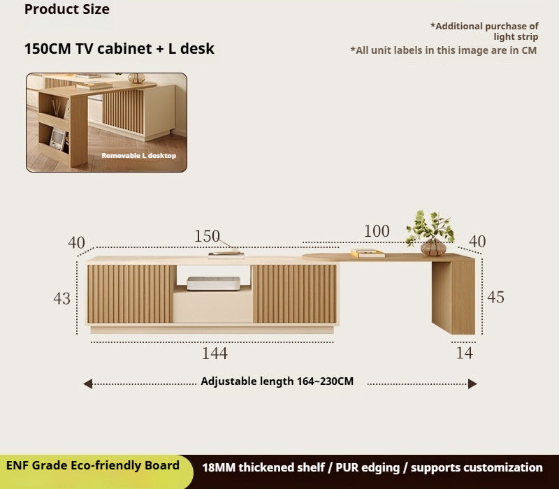 Adjustable Cream-Style TV Cabinet Set – Solid Wood Wall Unit with Tall Storage for Small Bedrooms