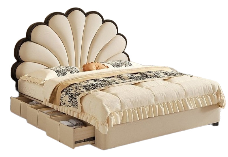 Custom All Designs - Elegant Floral Leatherette Bed with Storage and Headboard - Multiple Sizes Available