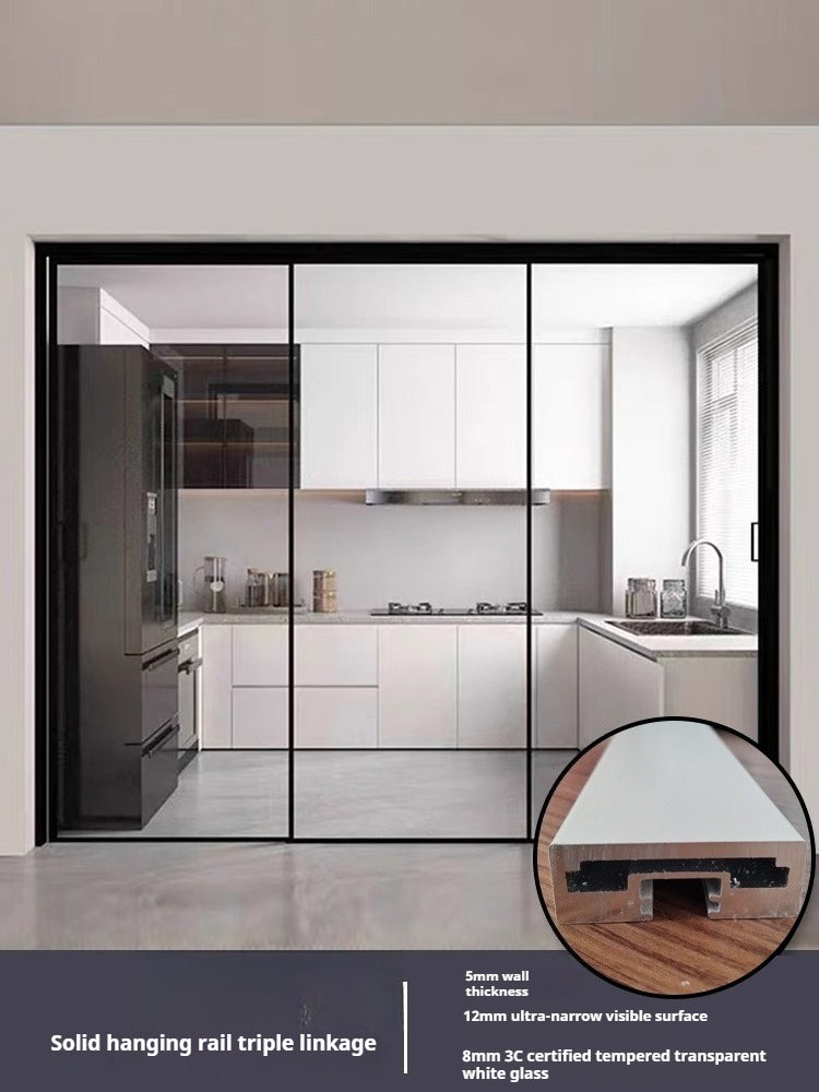 Sliding Glass Door – Triple Hidden Top-Hung Track Partition for Kitchen, Balcony, Living Room & Bathroom