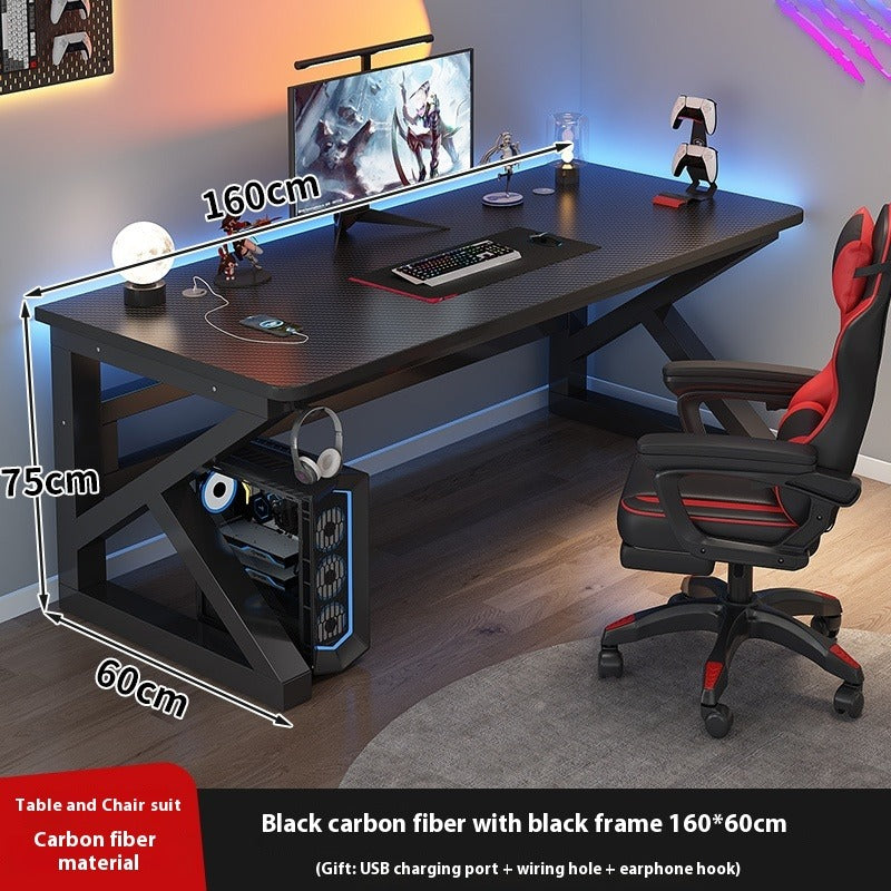 Dual Workstation Gaming Desk Set – Carbon Fiber Computer Table with Chairs for Bedroom, Office & Internet Cafe