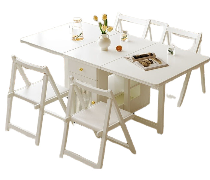 Cream Style Foldable Dining Table with Sintered Stone Top & Storage for Small Homes