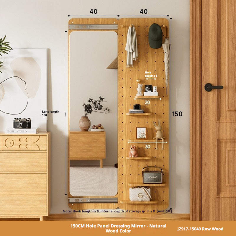 Sliding Hidden Full-Length Mirror – Wall-Mounted Dressing Mirror with Pegboard Cover for Entryway