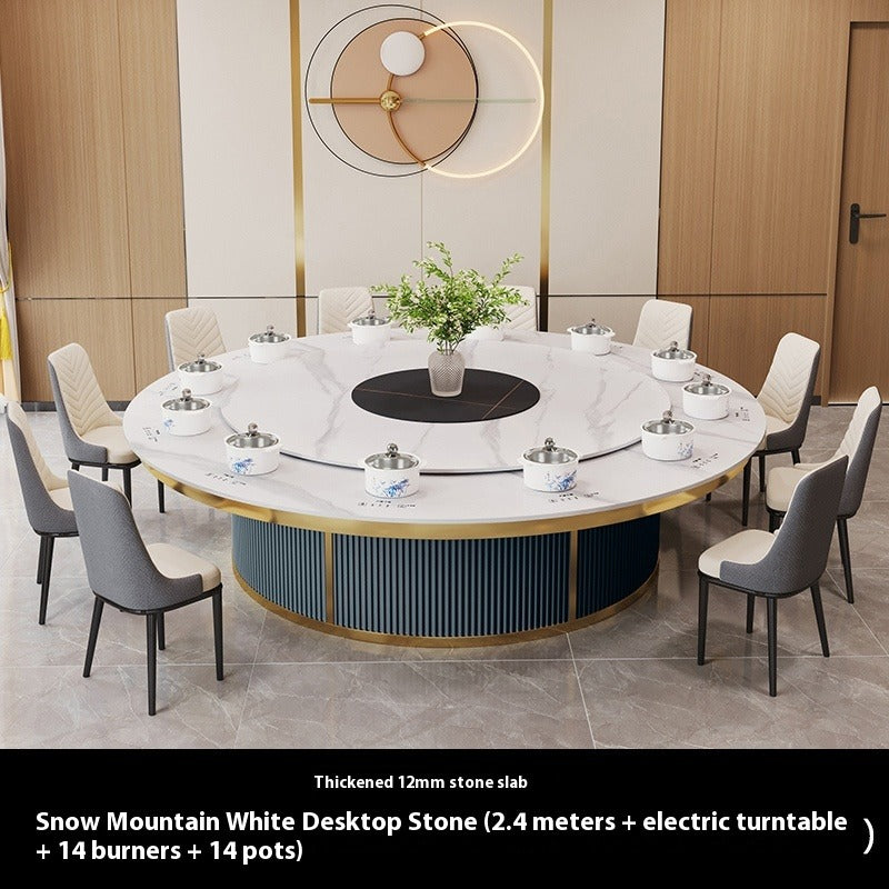 Electric Round Hotpot Table with Built-in Induction Cookers & Sintered Stone Top for Hotel & Private Dining
