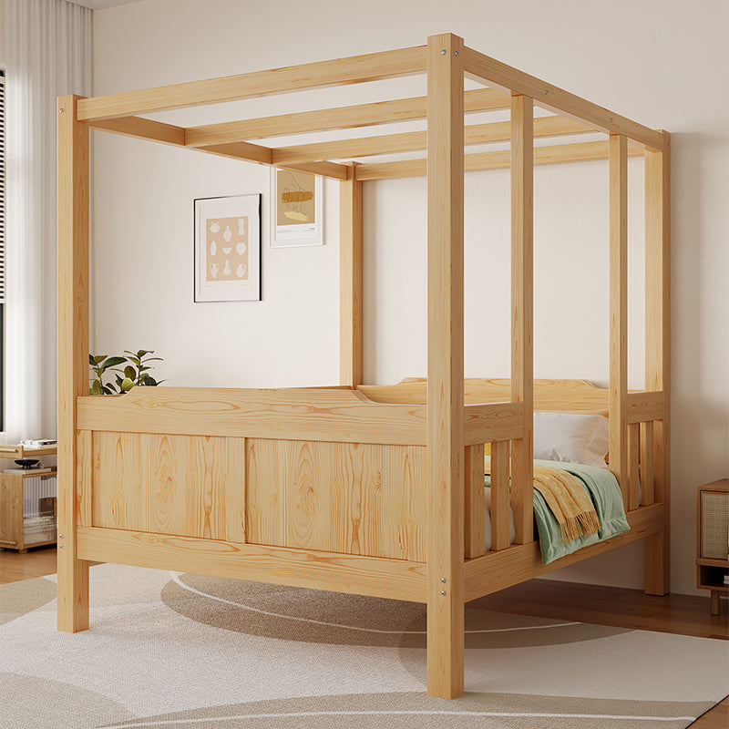Custom Solid Wood Canopy Bed – 1.8M Modern Chinese-Style Four-Poster Double Bed for Master Bedroom or Guesthouse