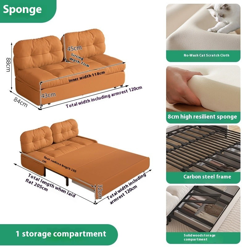 Cloud Sofa Bed with Pull-Out Storage for Small Living Rooms & Tatami Spaces