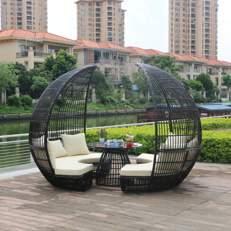 Outdoor Rattan Daybed Sofa – Waterproof Nest-Style Patio Furniture for Hotel, Terrace & Garden Use