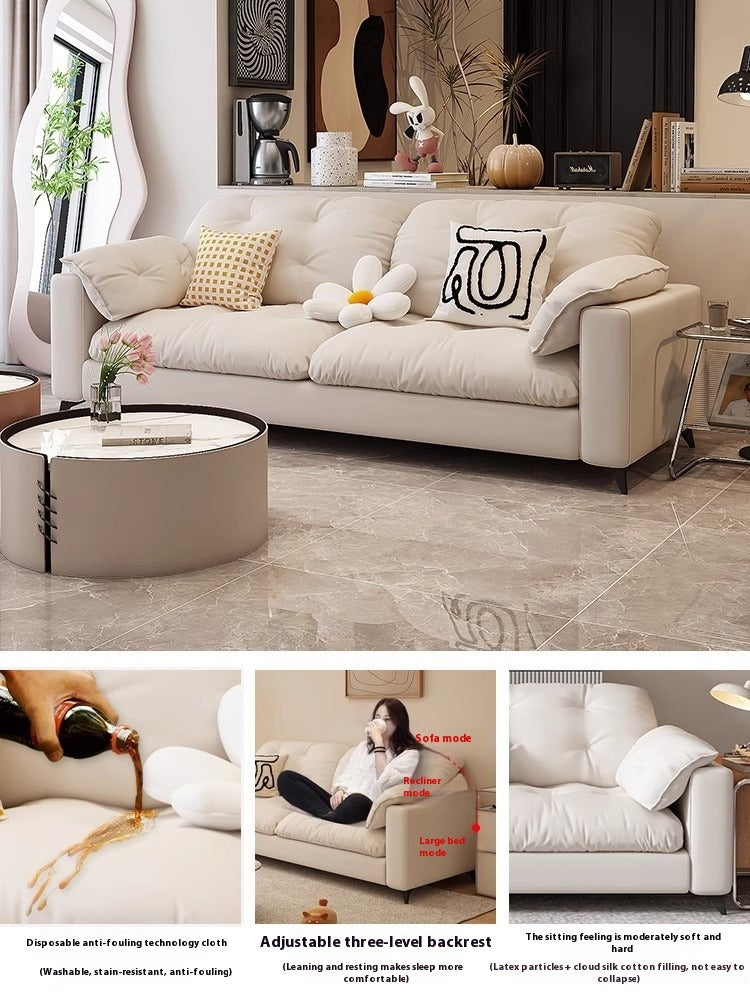 Easy-Clean Fabric Sofa Bed with Anti-Scratch Leather for Small Nordic Living Rooms