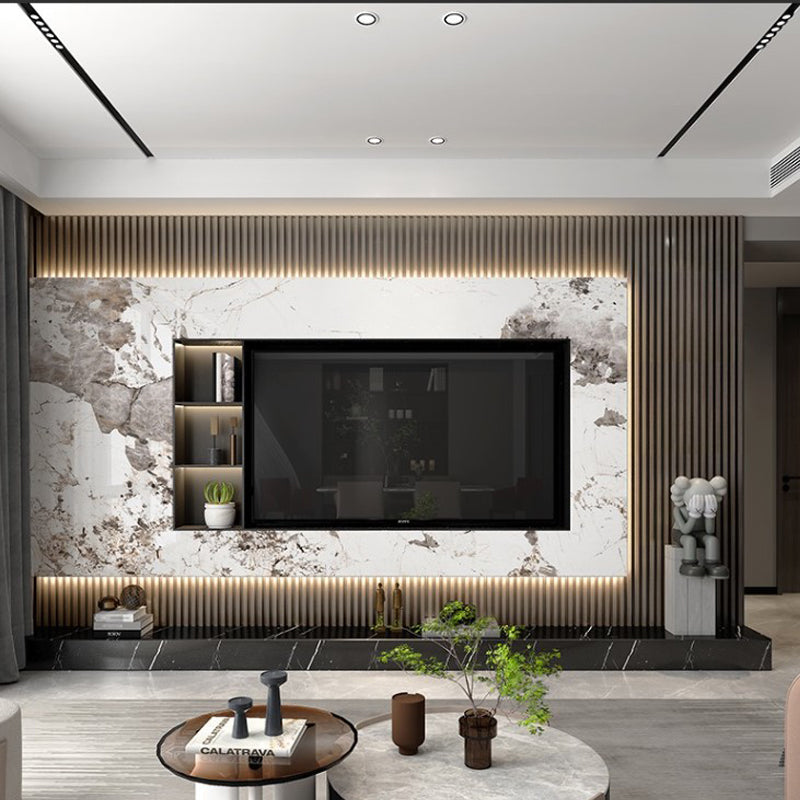 Purple Sintered Stone TV Cabinet – Long Cream-Style Modern Luxury Console with Marble Texture