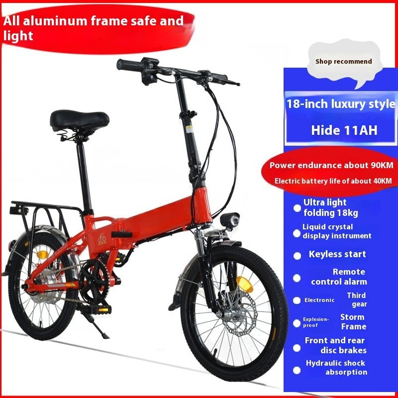 Ultra-Lightweight Foldable Electric Commuter Bike with 1000W Motor, 20-Inch Wheels, and Keyless Start