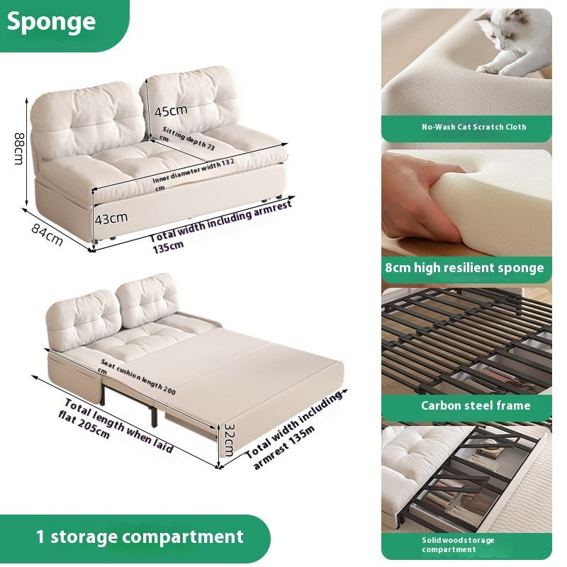 Cloud Sofa Bed with Pull-Out Storage for Small Living Rooms & Tatami Spaces