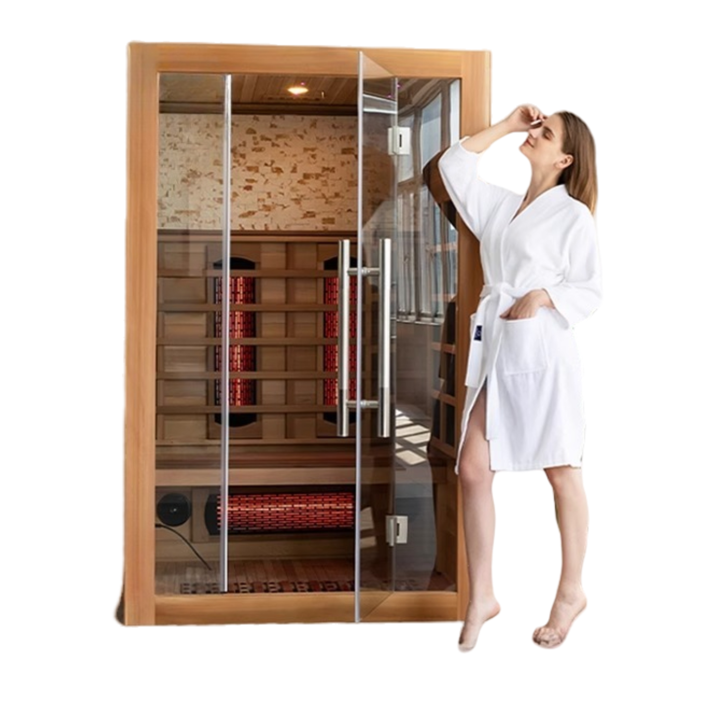 Wooden Infrared Sauna Room for One Person, Home Dry Steam Cabin for Full Body Detox