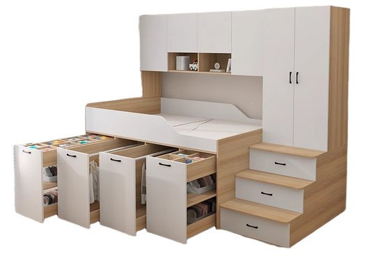 Elegant Multi-Functional Loft Bed with Storage and Stairs - New