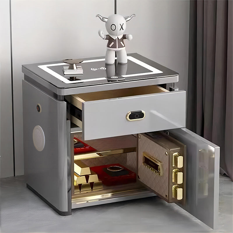 Smart Bedside Safe Cabinet - All-in-One Drawer with Fingerprint Lock, Wireless Charging, USB Fast Charging, Bluetooth Speaker & LED Light
