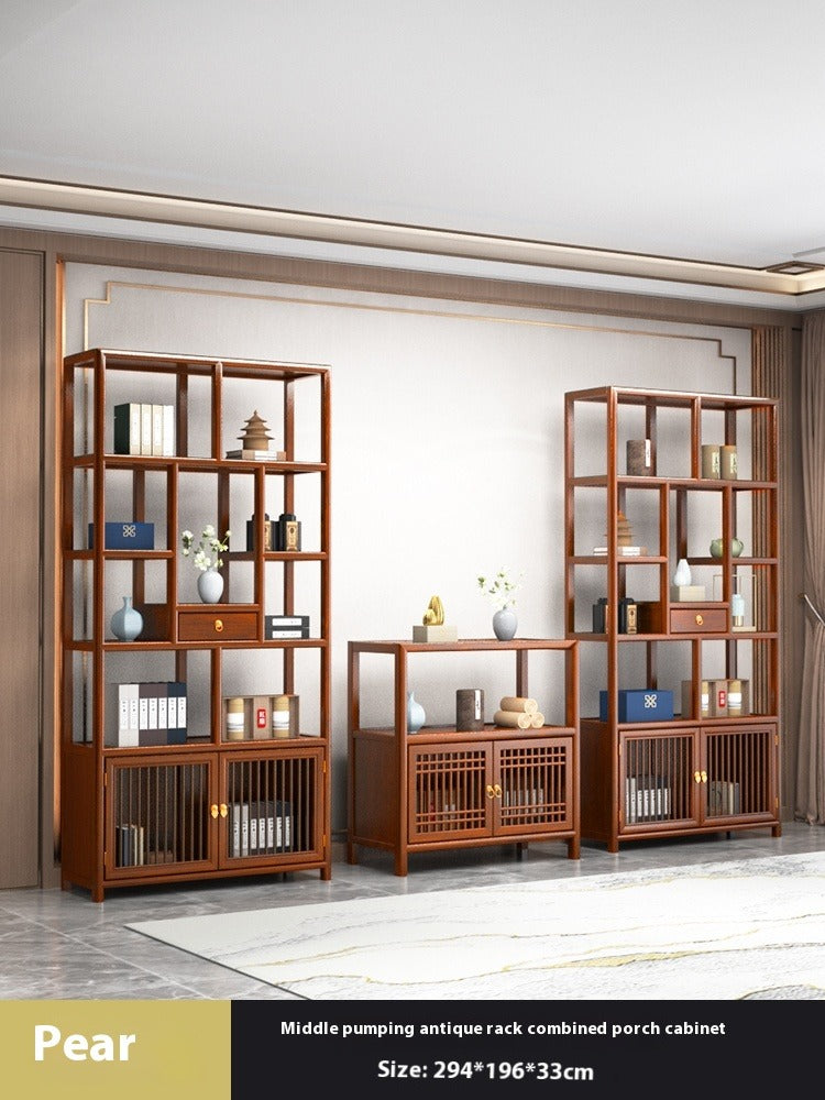 Solid Wood Chinese Display Shelf – Oak Curio Cabinet & Tea Storage Rack for Office or Tea Room