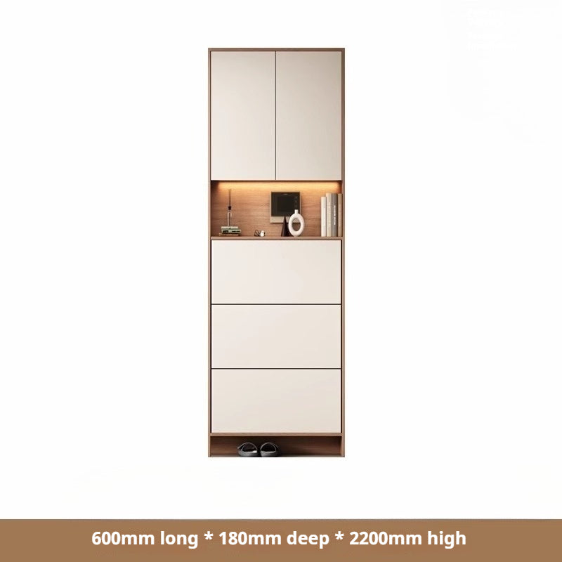 Custom Solid Wood Slim Flip-Drawer Shoe Cabinet – Tall Wall-Mounted Entryway Unit for Home