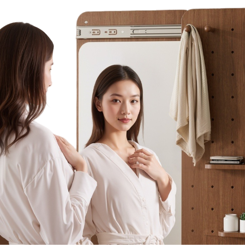 Sliding Hidden Full-Length Mirror – Wall-Mounted Dressing Mirror with Pegboard Cover for Entryway
