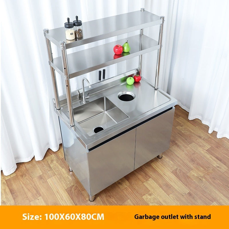 Stainless Steel Prep & Checkout Table – Integrated Sink, Workstation & Storage Cabinet for Kitchen or Retail Use