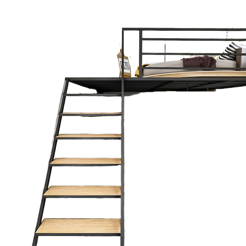 Elegant Black Metal Loft Bed with Integrated Storage and Built-in Hammock for Apartments/Shops