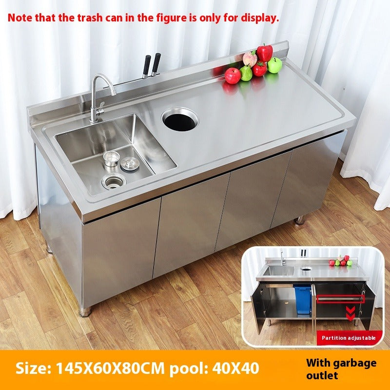 Stainless Steel Prep & Checkout Table – Integrated Sink, Workstation & Storage Cabinet for Kitchen or Retail Use
