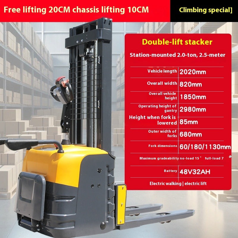 Compact Full Electric Forklift Stacker with Hydraulic Lift for Loading, Unloading & Pallet Handling