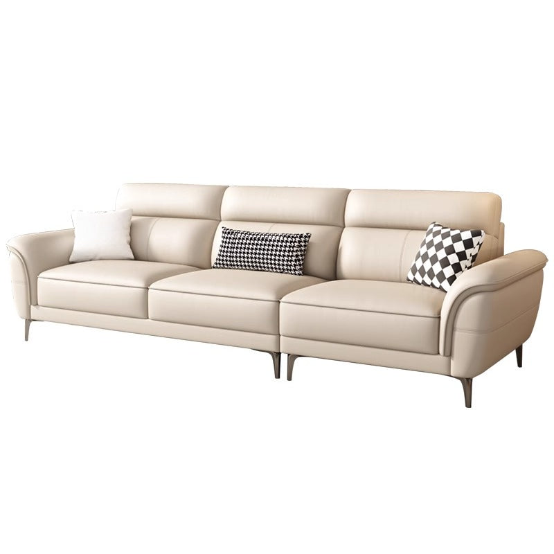 Cream-Style Top-Grain Leather 3-Seater Sofa with High Legs for Modern Small Living Rooms