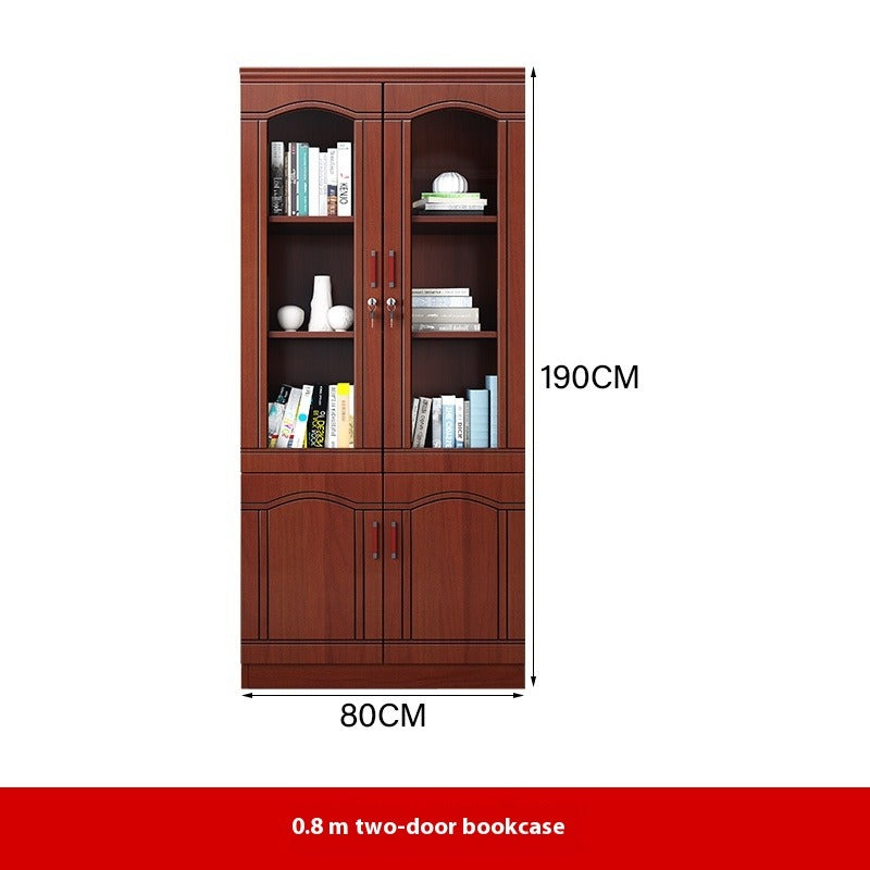Chinese-Style Solid Wood Office Cabinet – Floor Standing Bookshelf with Glass Doors & File Storage