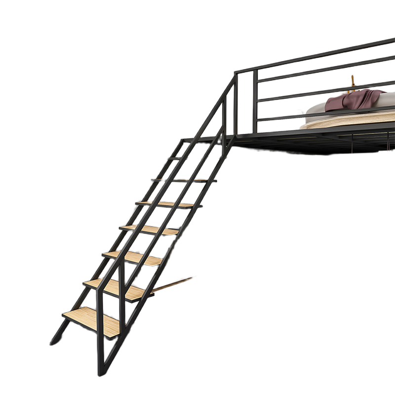 Elegant Black Metal Loft Bed with Integrated Storage and Built-in Hammock for Apartments/Shops