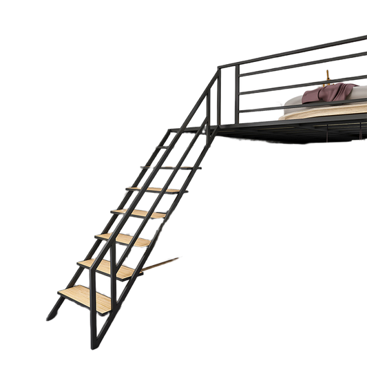 Elegant Black Metal Loft Bed with Integrated Storage and Built-in Hammock for Apartments/Shops