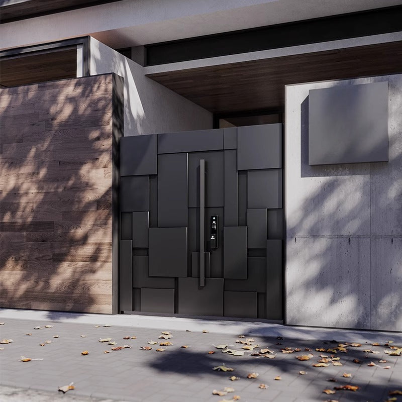 Aluminum Courtyard Gate – Double Swing Villa Entry Door with Wrought Iron Fence for Garden or Rural Homes