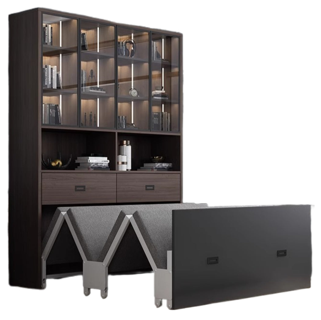 Elegant Foldable Study Desk Bed with Integrated Bookshelf and Storage - New