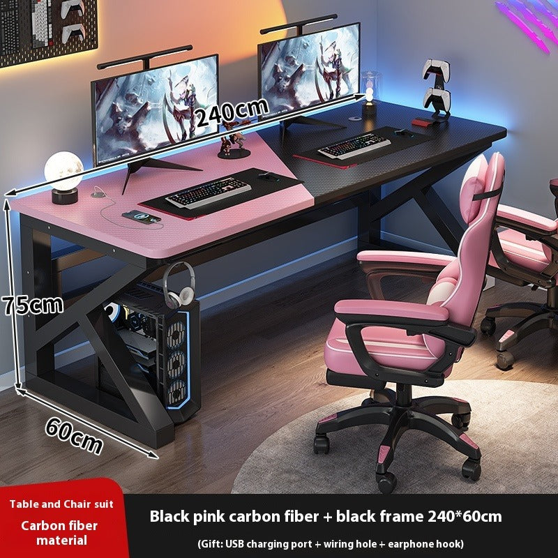 Dual Workstation Gaming Desk Set – Carbon Fiber Computer Table with Chairs for Bedroom, Office & Internet Cafe