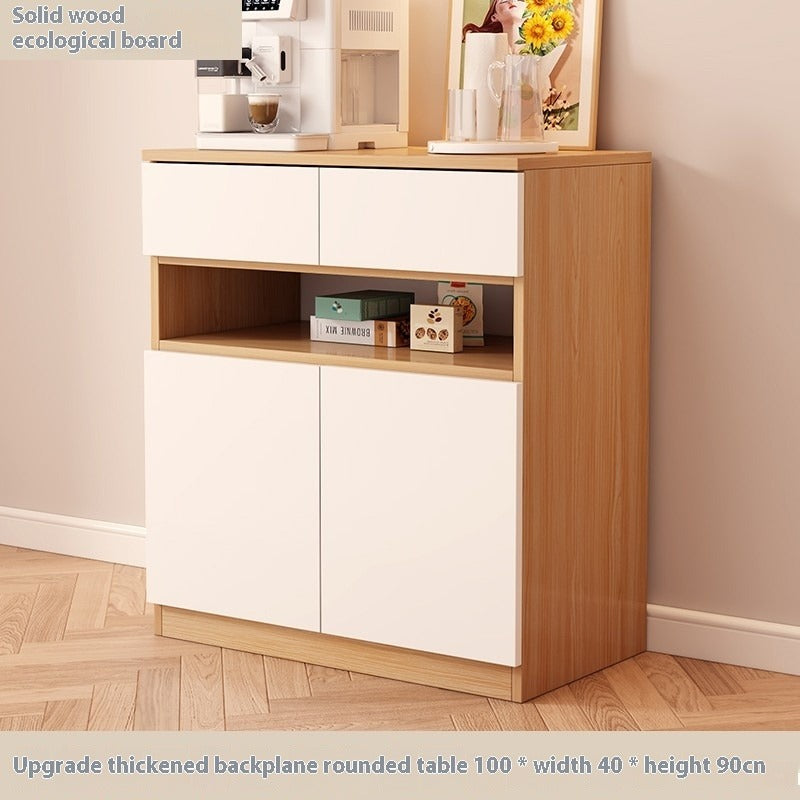 Nordic Solid Wood Sideboard – Full-Height Wall Cabinet with Tall & Low Storage Units for Kitchen & Living Room