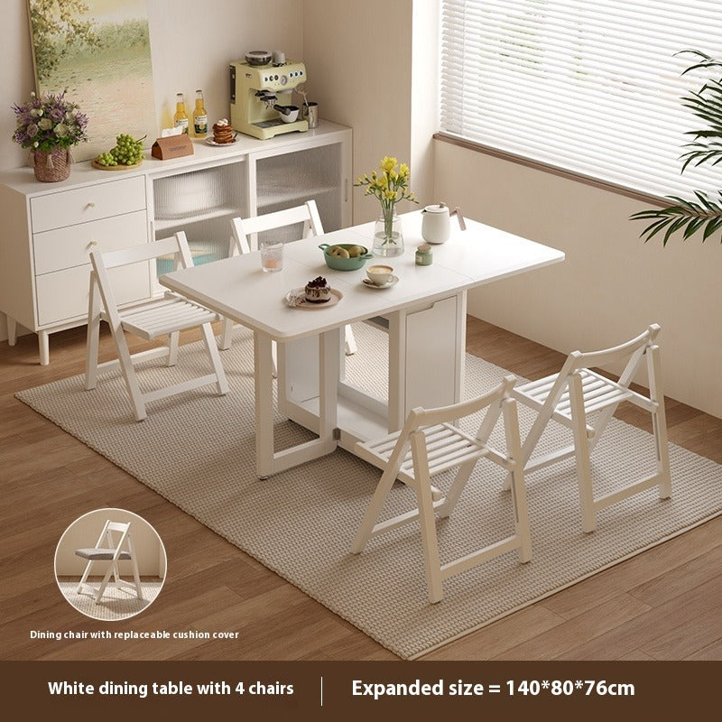 Solid Wood Foldable Dining Table Set for Small Apartments in Rectangular Shape