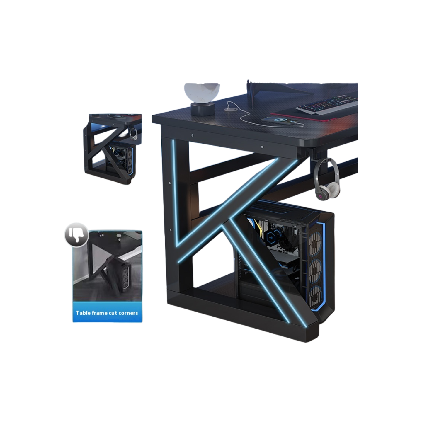 Dual Workstation Gaming Desk Set – Carbon Fiber Computer Table with Chairs for Bedroom, Office & Internet Cafe