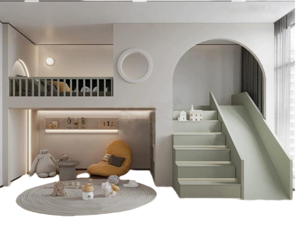 Elegant Kids Castle Bunk Bed with Slide and Storage - Solid Wood Bedroom Furniture