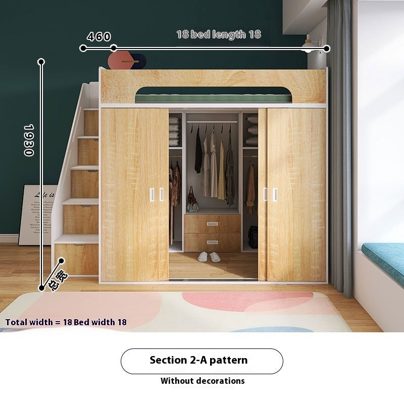 Elegant High-Quality Wooden Loft Bed with Wardrobe Storage - 180cm Bed Length