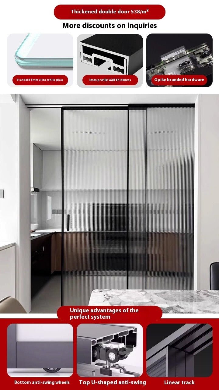 OPK Ultra-Slim 3-Panel Sliding Glass Door – Trackless Kitchen Partition for Balcony & Interior Use
