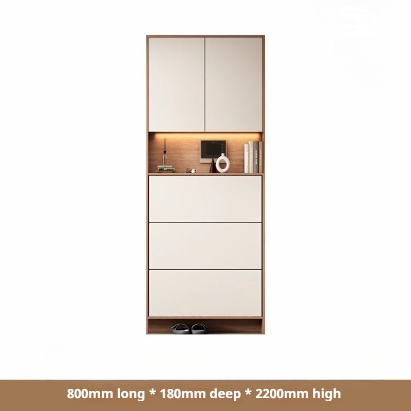 Custom Solid Wood Slim Flip-Drawer Shoe Cabinet – Tall Wall-Mounted Entryway Unit for Home