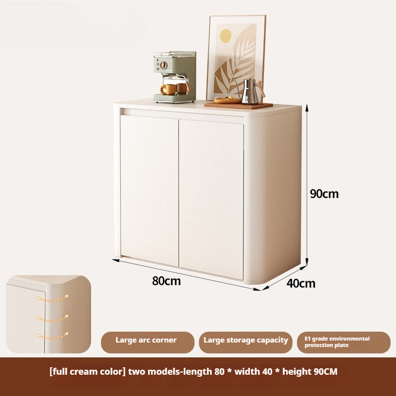 Cream-Style Rounded Corner Sideboard – Wall-Mounted Wooden Wine & Storage Cabinet with Pegboard for Kitchen or Living Room