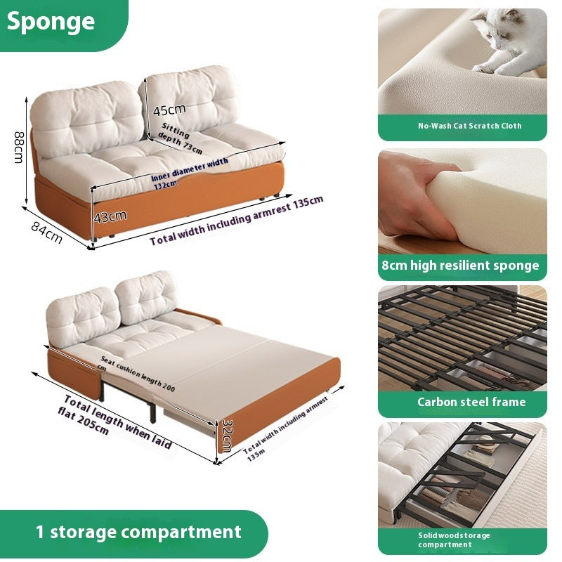 Cloud Sofa Bed with Pull-Out Storage for Small Living Rooms & Tatami Spaces