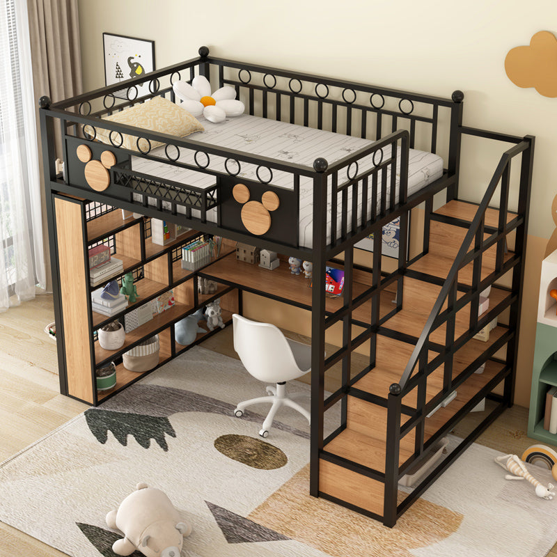 Elegant Double-Decker Metal Loft Bed with Ladder and Under-Bed Desk, Customizable Bedroom Furniture