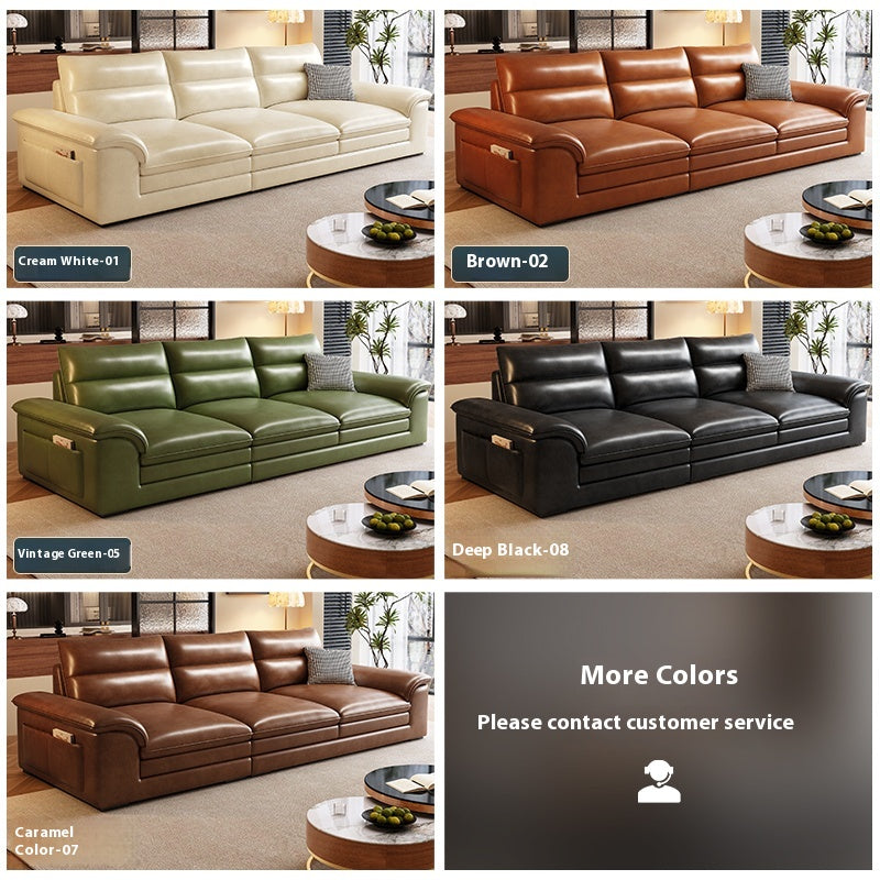 Vintage Oil-Wax Leather Sofa 3/4-Seater with Latex & Charcoal Foam for Small Living Rooms