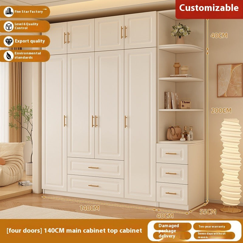Custom Solid Wood Wardrobe – Cream-Style European Closet for Kids & Small Bedrooms