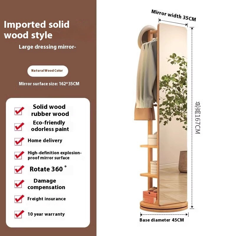 Rotating Freestanding Full-Length Mirror with Built-in Coat Rack – Mobile Dressing Mirror for Bedroom