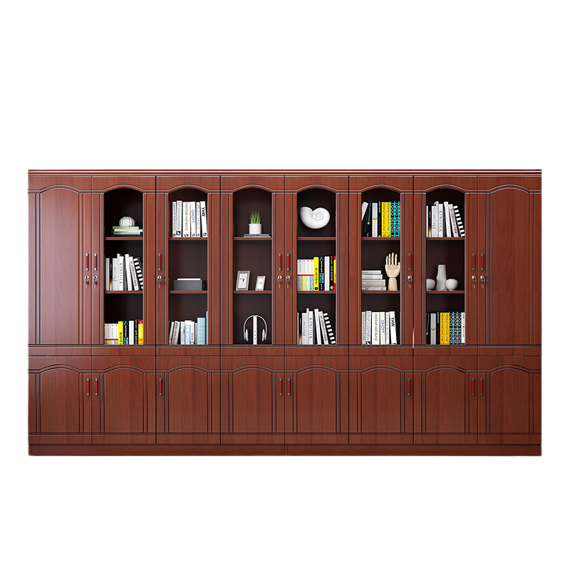 Chinese-Style Solid Wood Office Cabinet – Floor Standing Bookshelf with Glass Doors & File Storage