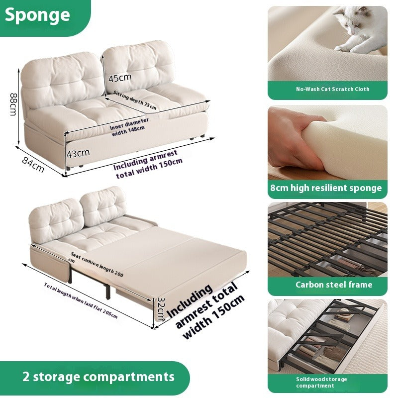 Cloud Sofa Bed with Pull-Out Storage for Small Living Rooms & Tatami Spaces