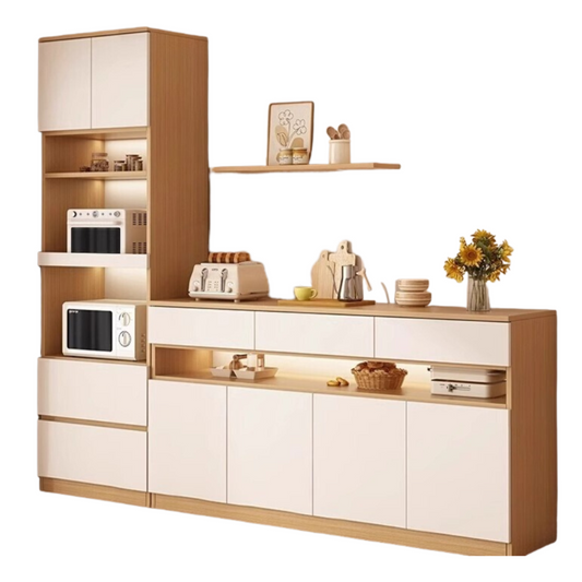 Nordic Solid Wood Sideboard – Full-Height Wall Cabinet with Tall & Low Storage Units for Kitchen & Living Room